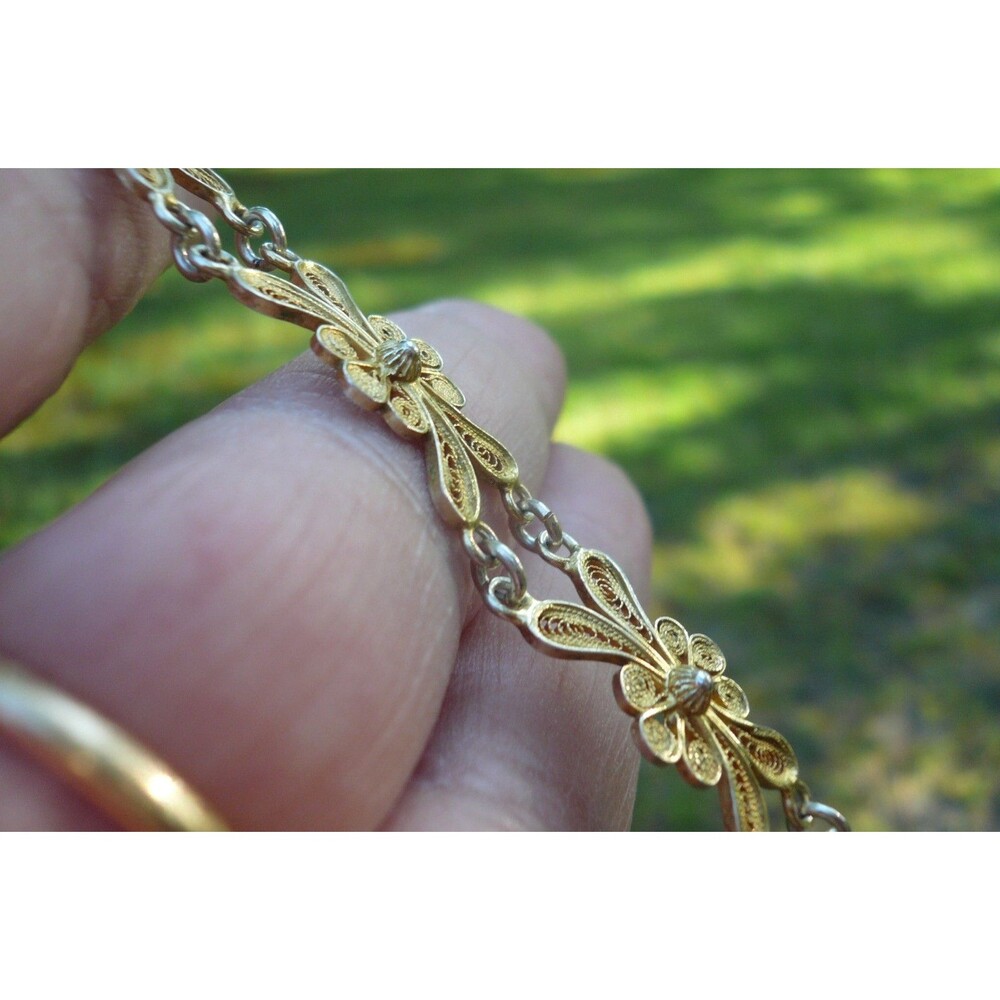 Antique 800 Silver Gold Vermeil Gilt Filigree Cannetille Wire Work Bracelet - Picture 6 of 8